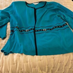 Misook Turquoise Cardigan with Black Detailing